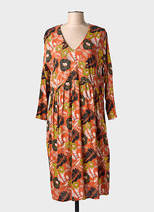 Robe mi-longue imprimé fleurs fines bretelles orange PALME femme