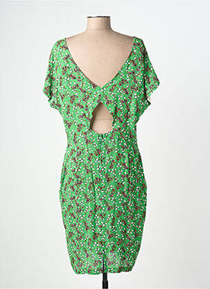 Robe mi-longue imprimé fleurs manches courtes vert COTELAC femme