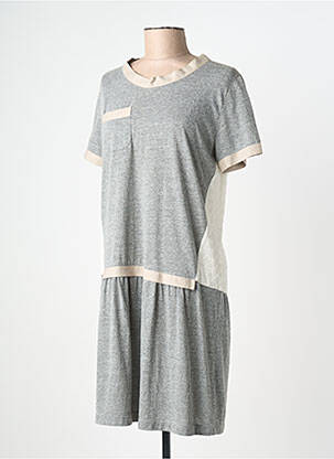 Robe mi-longue fermeture zippée au dos manches courtes gris INDI & COLD femme