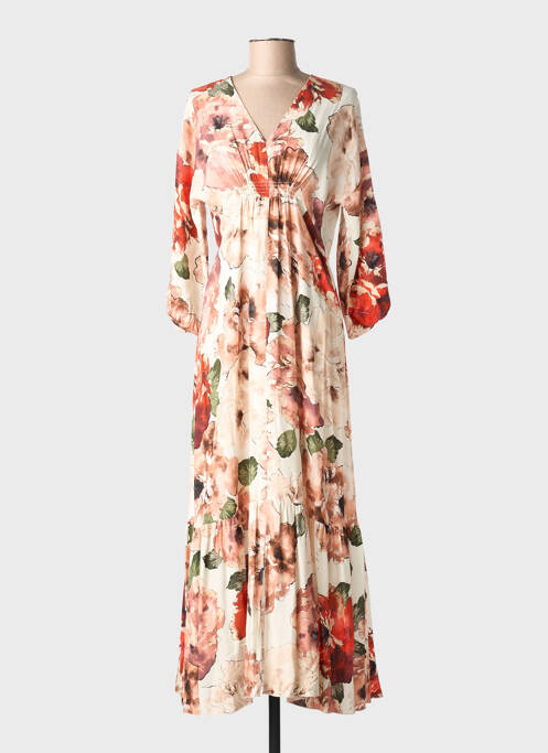 Robe longue coupe évasée manches 3/4 beige NINATI femme