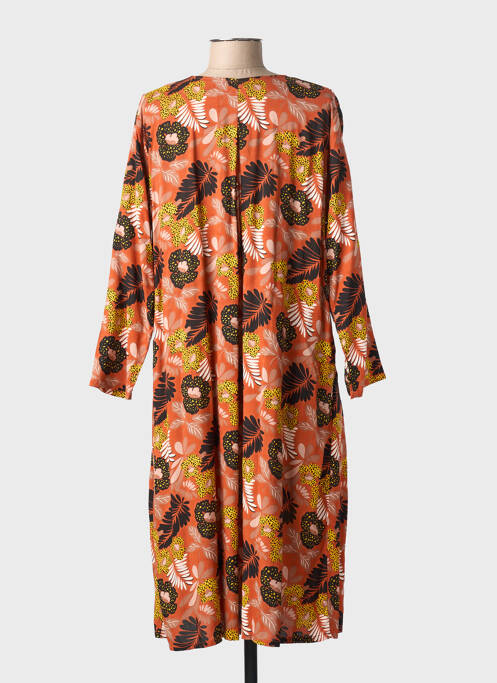 Robe mi-longue imprimé fleurs fines bretelles orange PALME femme