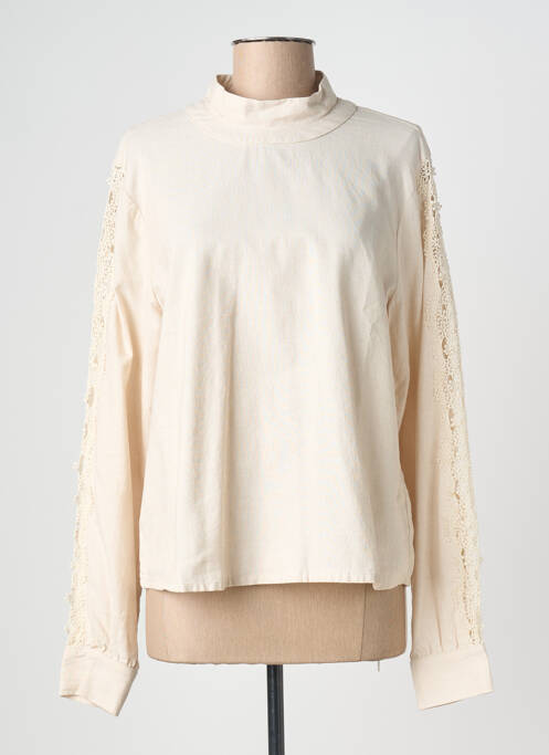 Blouse poignets boutonnés avec fente manches longues beige COTELAC femme