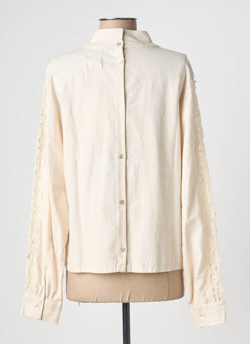 Blouse poignets boutonnés avec fente manches longues beige COTELAC femme