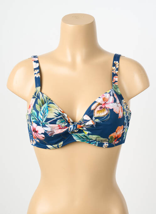 Haut de maillot de bain stretch haut soutien-gorge emboitant bleu LIDEA femme