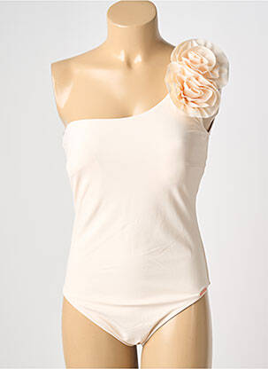 Maillot de bain 1 pièce effet matière satinée haut soutien-gorge avec mousse de rembourrage amovible beige YSABEL MORA femme