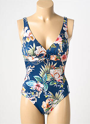 Maillot de bain 1 pièce effet matière satinée haut soutien-gorge moulé bleu LIDEA femme