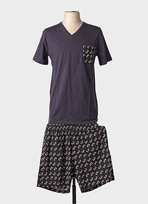 Pyjama col v noir LOUISA BRACQ femme