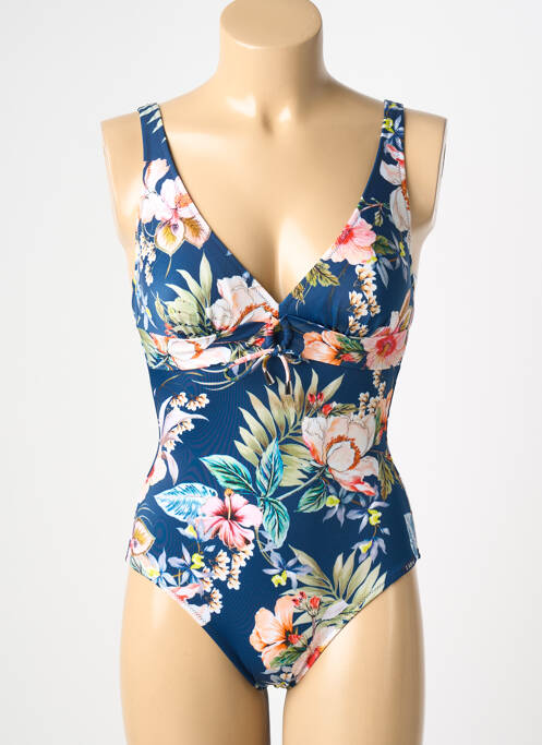 Maillot de bain 1 pièce effet matière satinée haut soutien-gorge moulé bleu LIDEA femme