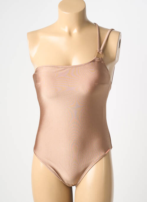 Maillot de bain 1 pièce effet matière satinée haut soutien-gorge avec mousse de rembourrage amovible marron YSABEL MORA femme