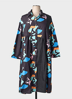 Robe mi-longue imprimé fantaisie manches longues noir NESLAY femme