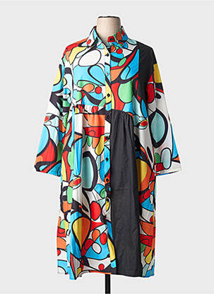 Robe mi-longue imprimé fantaisie manches longues bleu NESLAY femme