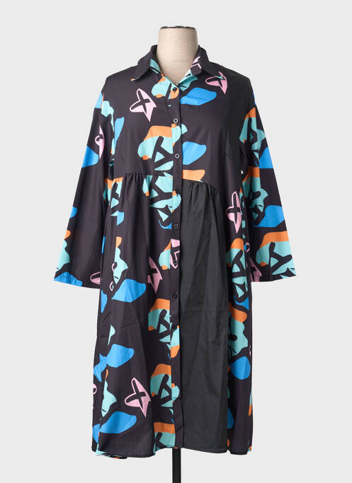 Robe mi-longue imprimé fantaisie manches longues noir NESLAY femme