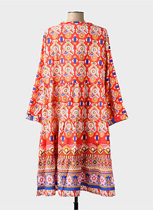 Robe mi-longue imprimé fantaisie manches longues rouge WORLD FASHION femme