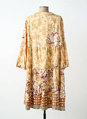 Robe mi-longue imprimé fantaisie manches longues beige WORLD FASHION femme