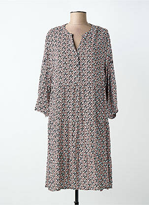 Robe mi-longue imprimé fantaisie manches longues noir WORLD FASHION femme