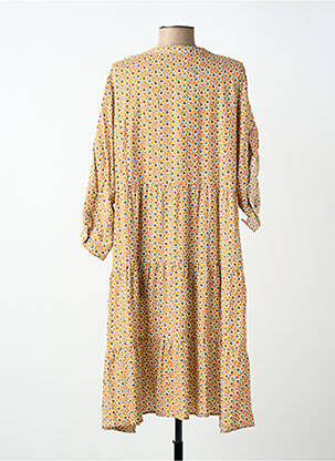 Robe mi-longue imprimé fantaisie manches longues jaune WORLD FASHION femme