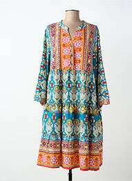 Robe mi-longue imprimé fantaisie manches longues bleu WORLD FASHION femme