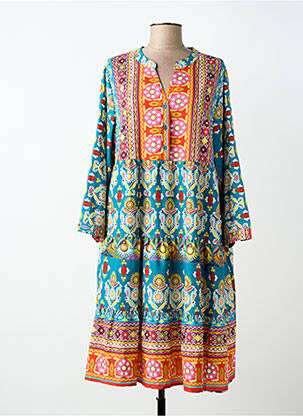 Robe mi-longue imprimé fantaisie manches longues bleu WORLD FASHION femme