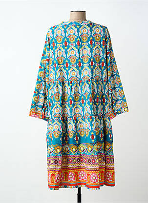Robe mi-longue imprimé fantaisie manches longues bleu WORLD FASHION femme