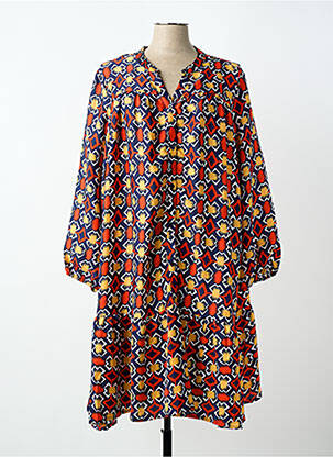 Robe mi-longue imprimé fantaisie manches longues bleu WORLD FASHION femme