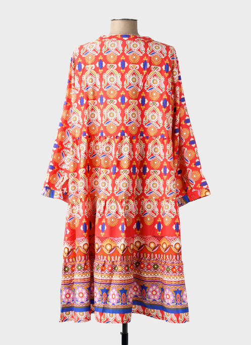Robe mi-longue imprimé fantaisie manches longues rouge WORLD FASHION femme
