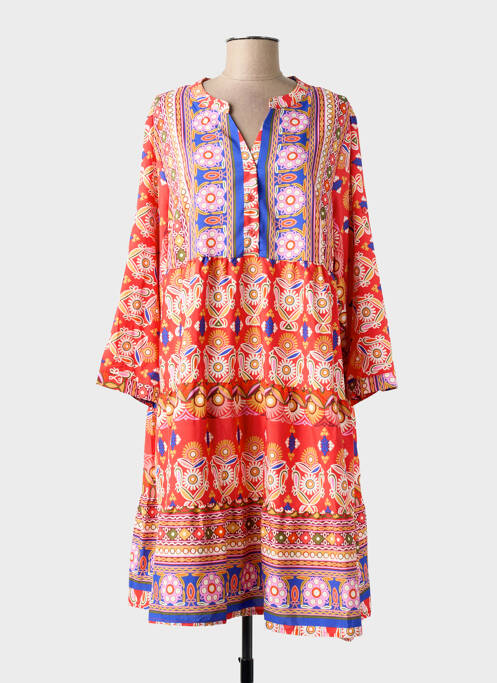 Robe mi-longue imprimé fantaisie manches longues rouge WORLD FASHION femme