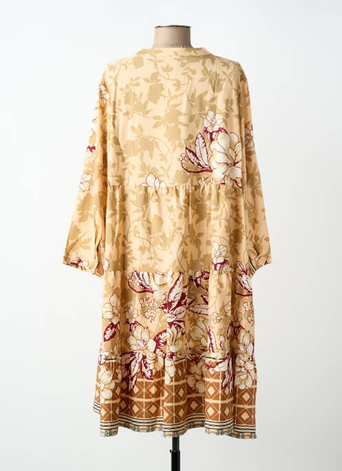 Robe mi-longue imprimé fantaisie manches longues beige WORLD FASHION femme