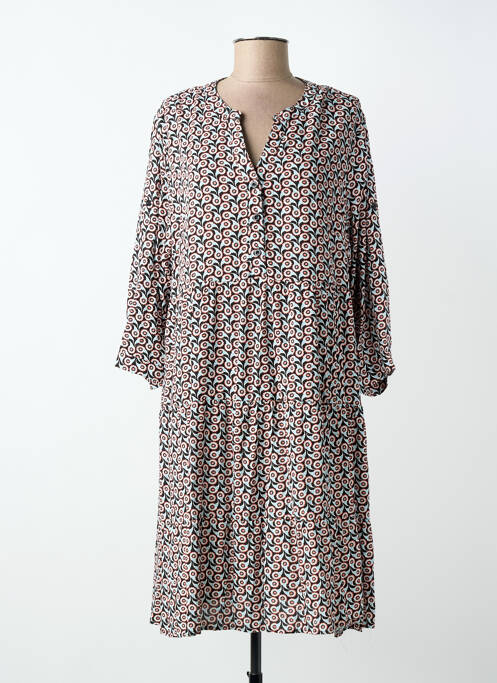 Robe mi-longue imprimé fantaisie manches longues noir WORLD FASHION femme