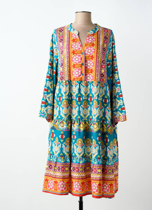 Robe mi-longue imprimé fantaisie manches longues bleu WORLD FASHION femme
