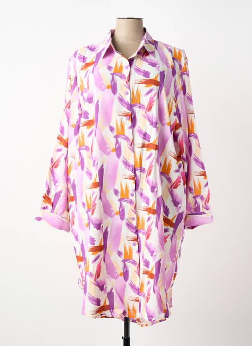 Robe mi-longue imprimé fantaisie manches longues violet CHRISTY femme