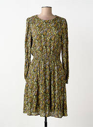 Robe mi-longue imprimé fleurs manches longues vert C'EST BEAU LA VIE femme