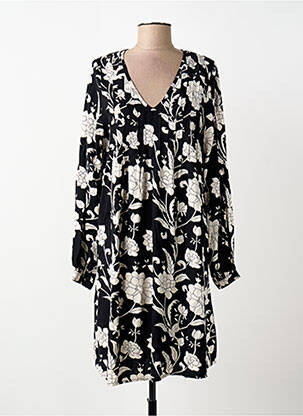 Robe mi-longue coupe fluide manches longues noir ICHI femme