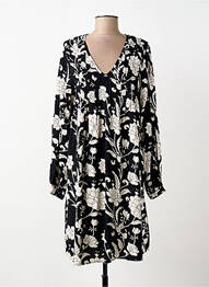 Robe mi-longue coupe fluide manches longues noir ICHI femme
