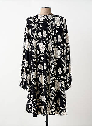 Robe mi-longue coupe fluide manches longues noir ICHI femme