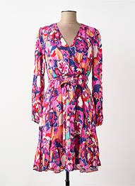 Robe courte coupe évasée manches longues rose C'EST BEAU LA VIE femme