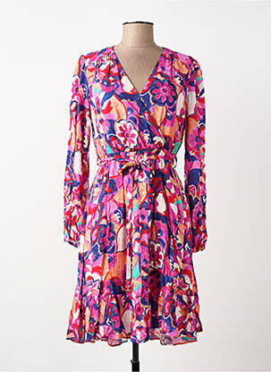 Robe courte coupe évasée manches longues rose C'EST BEAU LA VIE femme