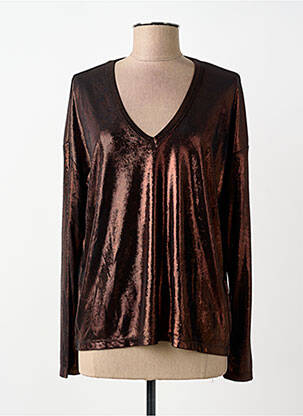 Top col v manches longues marron ANGE femme