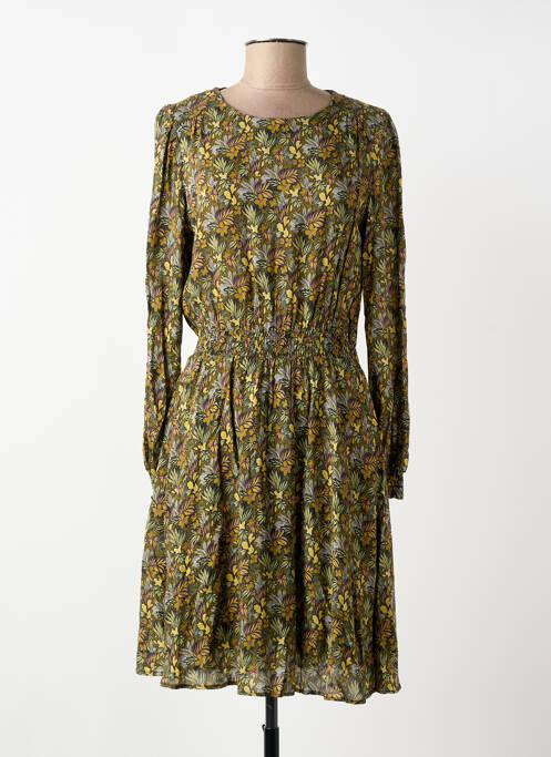 Robe mi-longue imprimé fleurs manches longues vert C'EST BEAU LA VIE femme