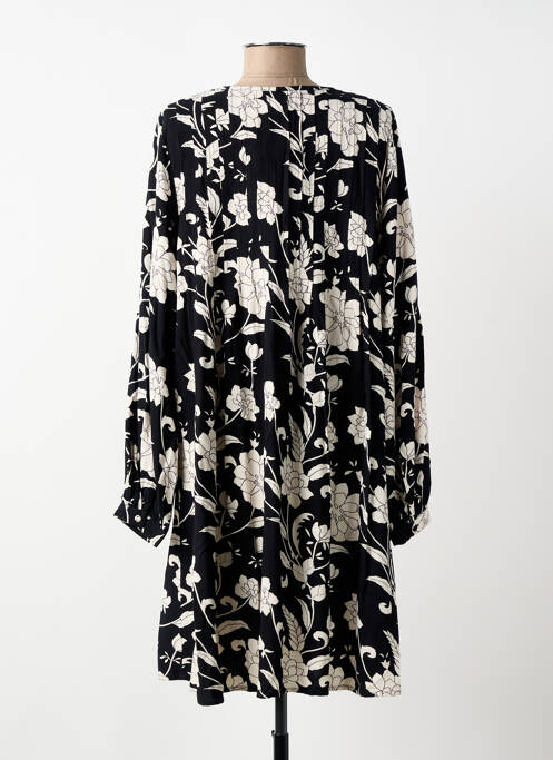 Robe mi-longue coupe fluide manches longues noir ICHI femme