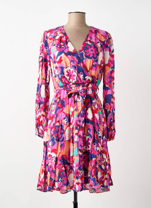 Robe courte coupe évasée manches longues rose C'EST BEAU LA VIE femme