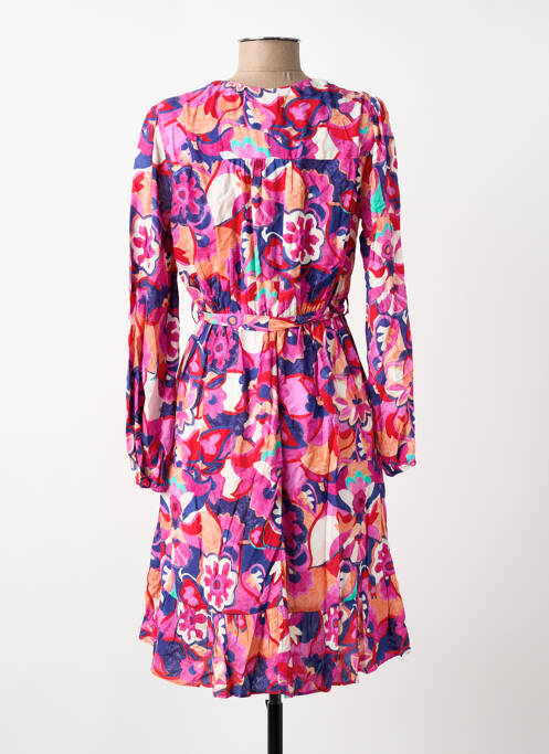 Robe courte coupe évasée manches longues rose C'EST BEAU LA VIE femme