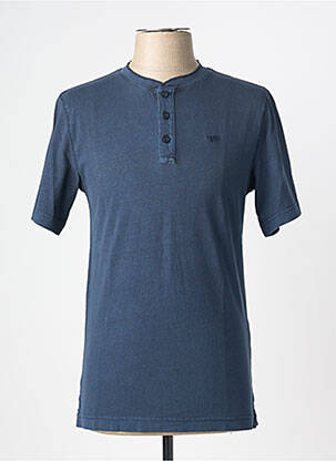 T-shirt col tunisien manches courtes bleu MUSTANG homme