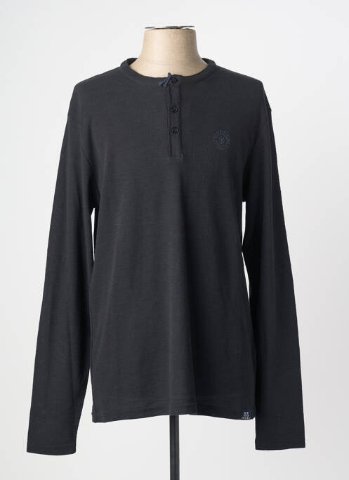 T-shirt col tunisien manches longues bleu FQ1924 homme