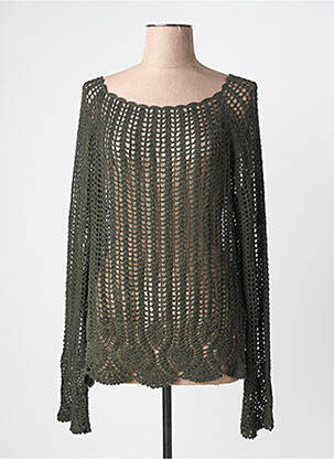 Pull coupe cintrée manches longues vert AQUARELLE femme
