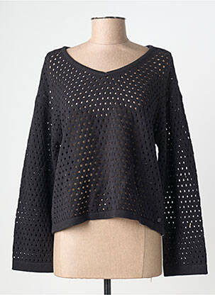 Pull maille ajourée manches longues noir CREAM femme