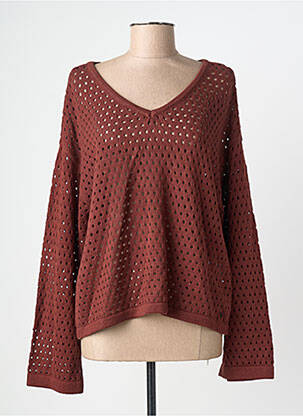 Pull maille ajourée manches longues marron CREAM femme