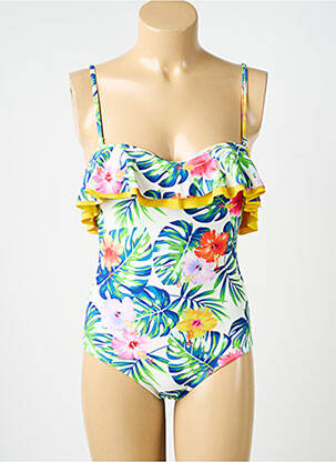 Maillot de bain 1 pièce effet matière satinée haut soutien-gorge moulé blanc NEUFRED femme