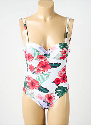 Maillot de bain 1 pièce effet matière satinée haut soutien-gorge moulé blanc VIDOYA femme