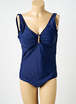 Maillot de bain 1 pièce effet matière satinée haut soutien-gorge moulé bleu KATIA femme