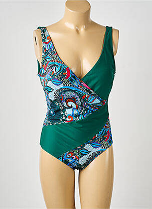 Maillot de bain 1 pièce effet matière satinée haut soutien-gorge moulé vert MERMAID femme